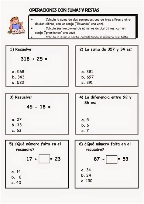 Ejercicios De Matematica Para Segundo Grado Para Niños