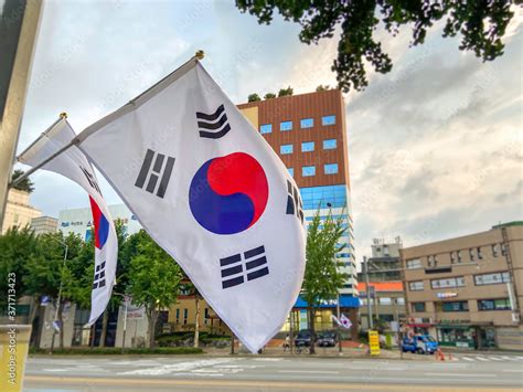 Seoul South Korea August 14 2020 Korean Flag Blowing In The Wind In