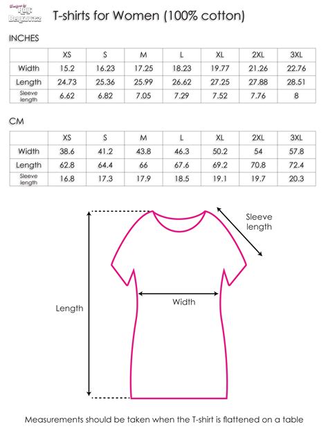Size Chart T Shirts For Women Designs By Royi B