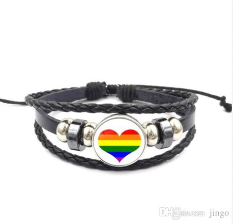 Dhl Rainbow Sign Lgbt Bracelet Ginger Snap Button Charm For Men Gay