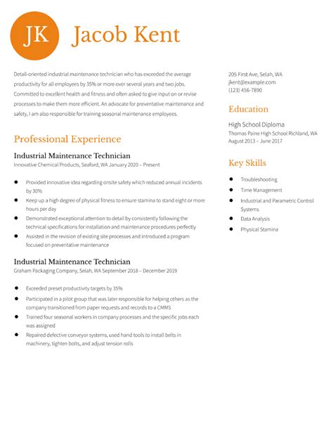 Maintenance Technician Resume Examples And Templates For 2024