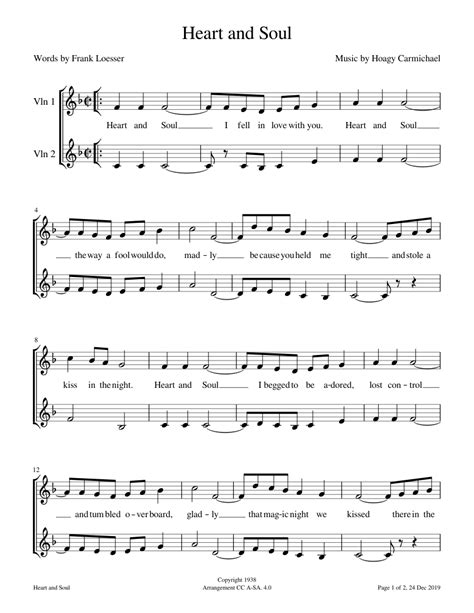 Ill give u the left hand & right hand notes. Heart and Soul Sheet music for Violin (String Duet) | Musescore.com