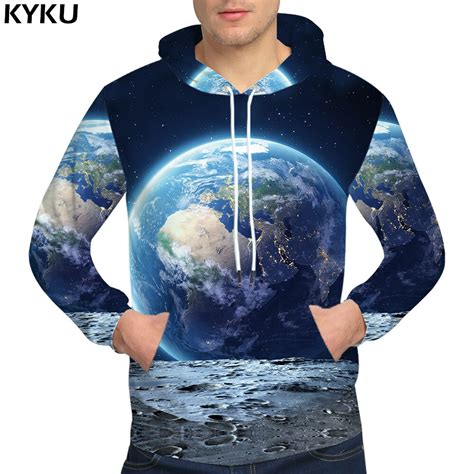 Kyku Earth Hoodies Moon Sweatshirts Male Galaxy Clothing 3d Sweat Shirt
