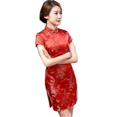 Aliexpress Com Buy Red Chinese Traditional Cheongsam Dress Women S Silk Qipao Over Sizes S M L