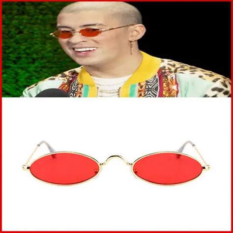 Bad Bunny Sunglasses Red Small Oval Sunglasses Rap Men Women Retro