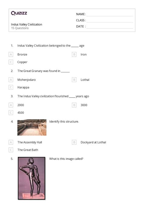 50 The Indus Civilization Worksheets For 6th Class On Quizizz Free And Printable