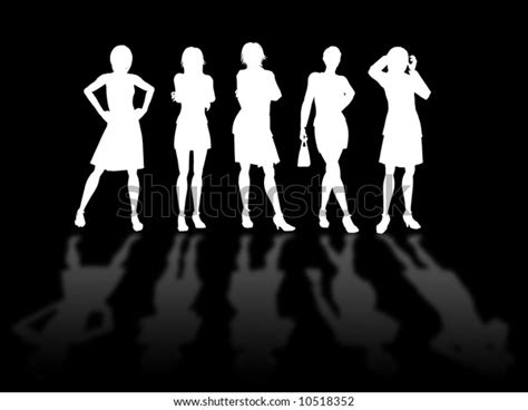 Businesswomen Silhouettes Different Poses Attitudes Stock Illustration