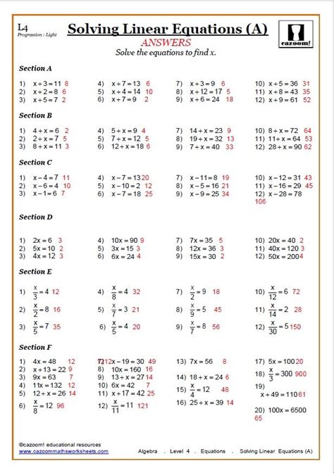 solving linear equations worksheets pdf equation math