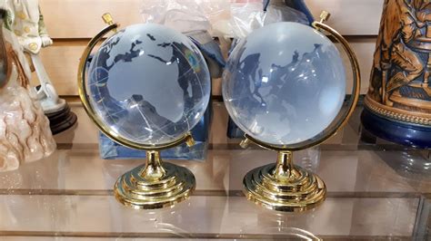 2 Revolving Solid World Glass Globes On Stands