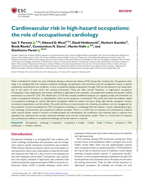 Pdf Cardiovascular Risk In High Hazard Occupations The Role Of