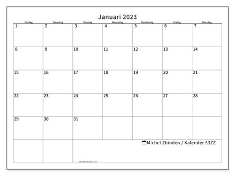 Kalender Januari 2023 53zz Michel Zbinden Nl