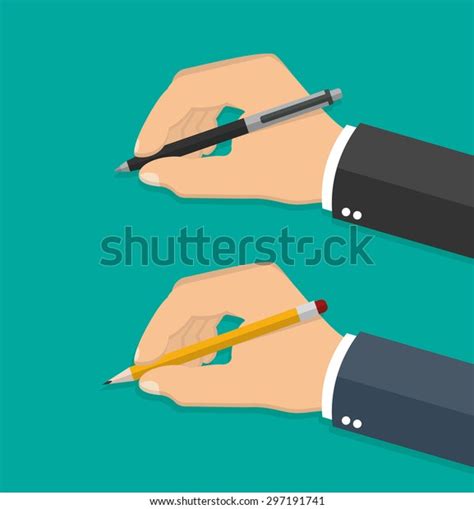 Hands Holding Pen Pencil Flat Style Stock Vector Royalty Free 297191741