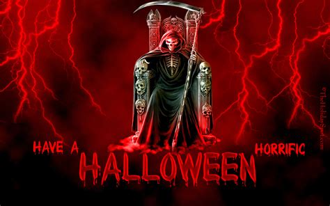Dark Grim Reaper Horror Skeletons Skull Creepy Halloween Wallpaper