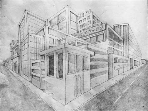 One Point Perspective Drawing Cityscape Point Portal