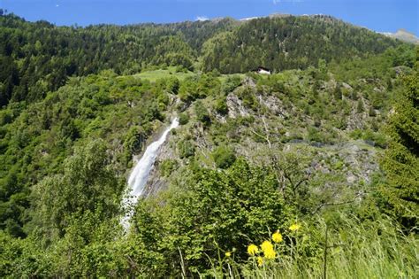 Scenic Parcines Waterfall In Italian Alps Of Rabla Region In South