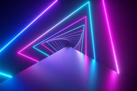 Premium Photo Flying Through Glowing Rotating Neon Triangles Creating
