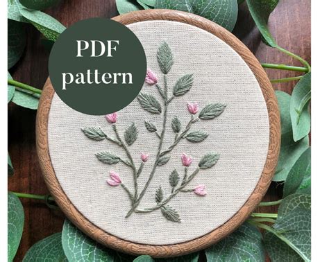 Pdf Digital Embroidery Pattern Simple Blossoming Leaves Etsy