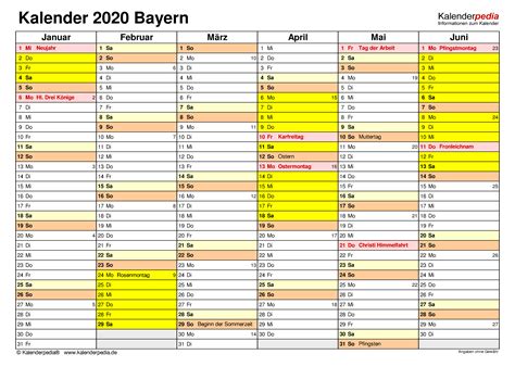 Importieren sie die feriendaten in ihren eigenen terminkalender Kalender 2020 Bayern: Ferien, Feiertage, Excel-Vorlagen