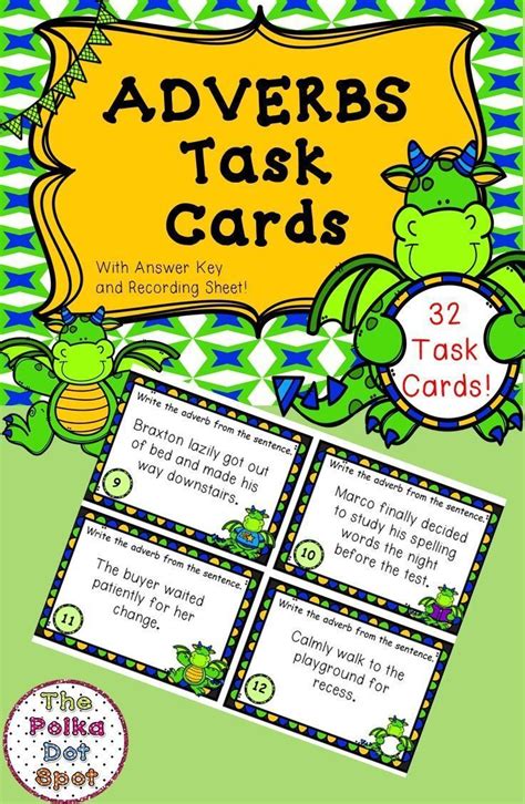 Adverb Task Cards With Recording Sheet Dragon Themed Upper Elementary