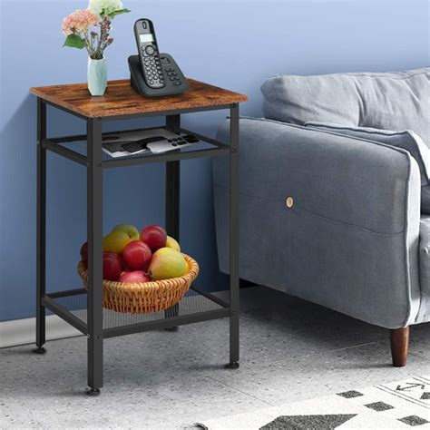 Kingso Industrial Side Bed Table With Storage Sofa Coffee Tables Accent