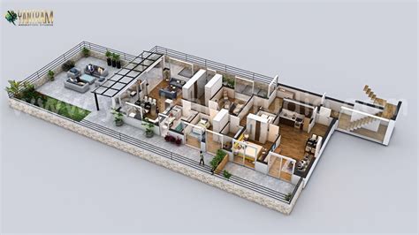 3d Floor Plan Of 3 Story House With Cut Section View By Yantram 3d