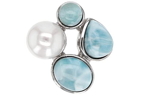 95 10mm White Cultured Freshwater Pearl And 795ctw Larimar Rhodium Over