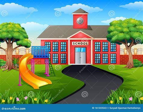 Scene With School Building And Playground Stock Vector Illustration