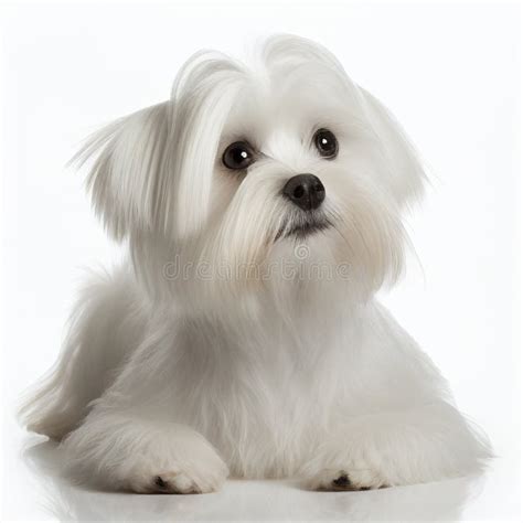 Cute Nice White Fluffy Dog Breed Maltese Isolated On White Close Up