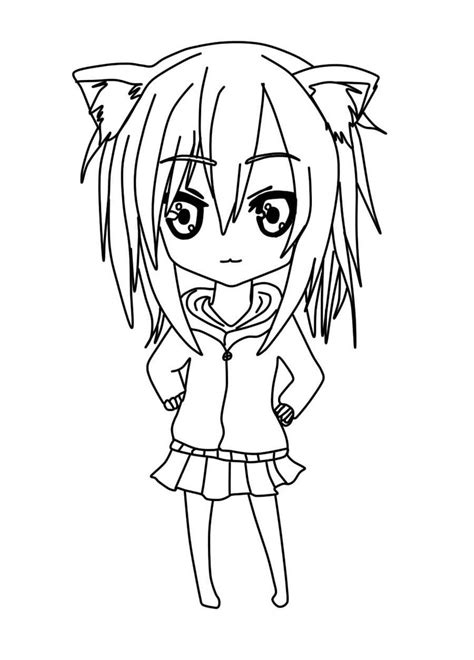 Cute Anime Girl Chibi Cat Girl Coloring Page Coloring Pages
