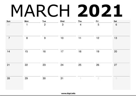 April 2021 calendar, free to download, edit and print, available in image, pdf and excel format. March 2021 Calendar Printable - Monthly Calendar Free ...