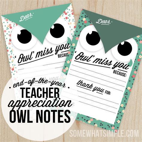 Owl miss you printables by lauren mckinsey. "Owl" Miss You Teacher Cards (FREE Printable) | Somewhat ...