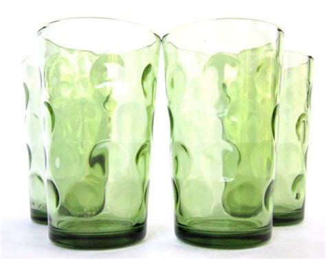 Vintage 1970s Green Thumbprint Glasses 8 Oz By Cedarrunvintage