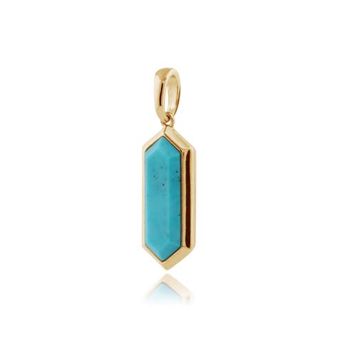 Geometric Hexagon Turquoise Prism Drop Pendant In Gold Plated Silver