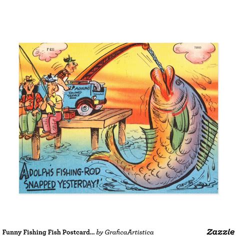Funny Fishing Fish Postcard Fisherman Cartoon In 2021