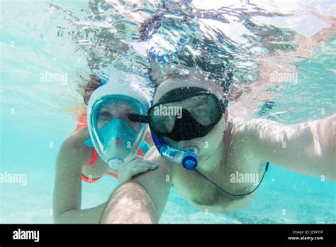 A Couple In Love Taking Selfie Underwater In Indian Ocean Maldives Clear Turquoise Water Stock