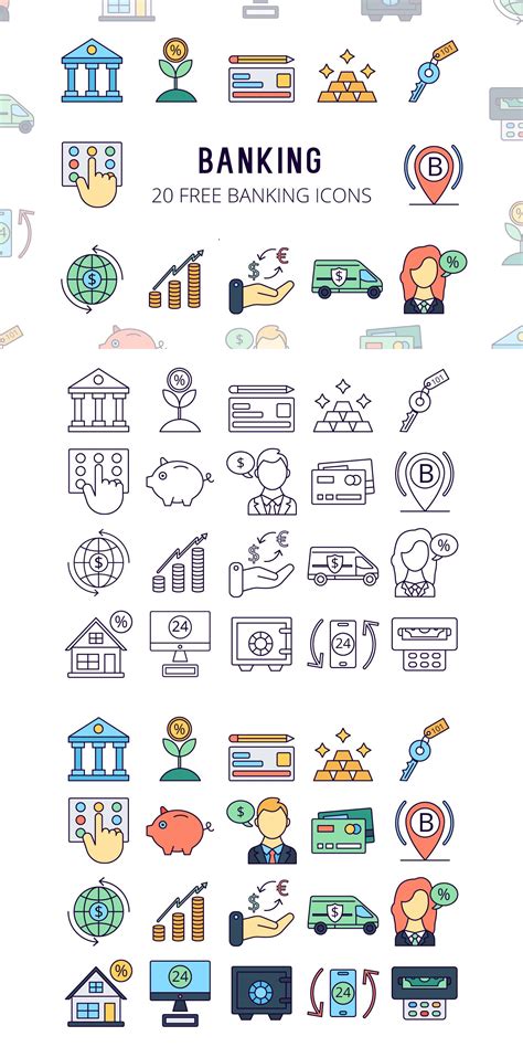 The Banking Icons Are Shown In This Graphic Style With Different