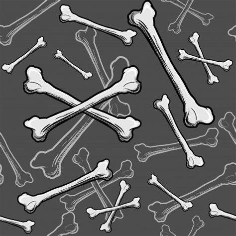 Black And White Bones And Crossbones Pattern On A Dark Gray Background