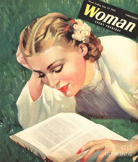 Woman 1942 1940s Uk People Reading Book Drawing By The Advertising
