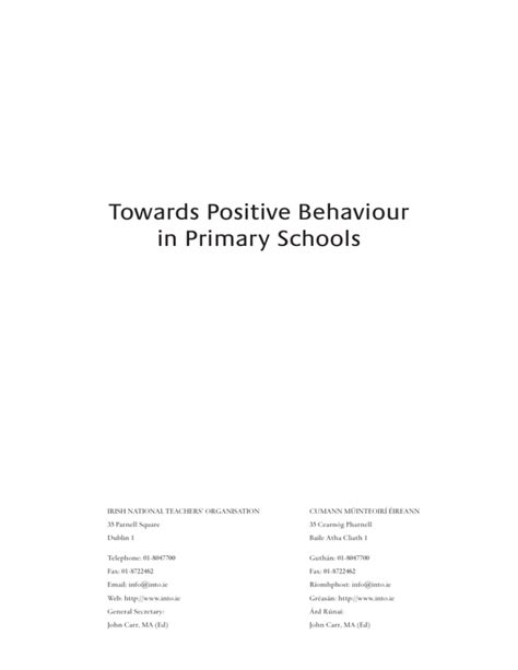 Towards Positive Behaviour In Primary Schools Into