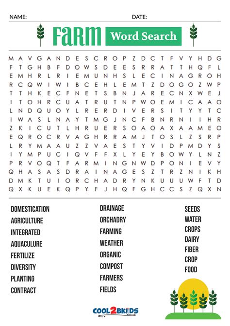 Printable Farm Word Search Cool2bkids
