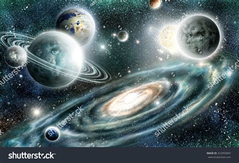 Alien Planets Solar System On Backdrop Stock Illustration 322993847