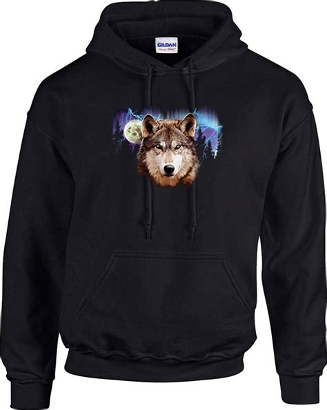 Wolf Lightning Night Moon Wolves Hooded Hoodie Sweatshirt Ebay