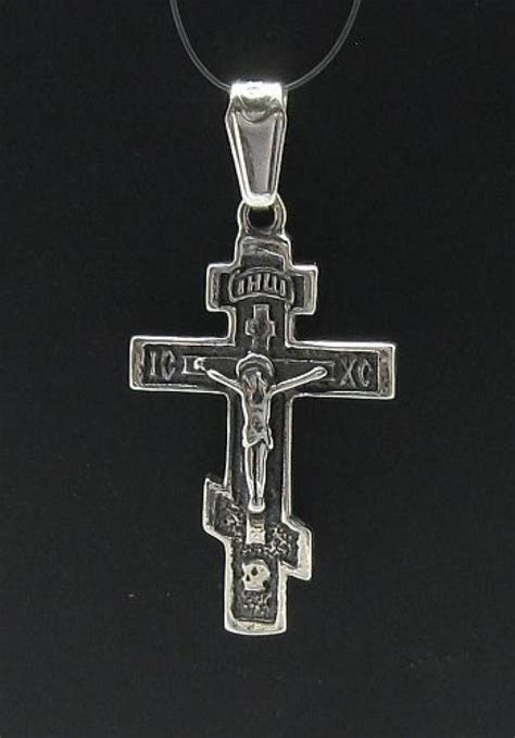 Russian Orthodox Christian Three Bar Silver Cross 125 Inch Sterling