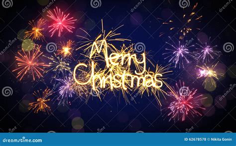 Merry Christmas Sparkler Text And Firework Stock Illustration