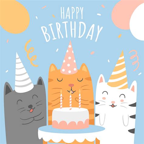Happy Birthday Animals Cats Cartoon Greeting 561847 Vector Art At Vecteezy