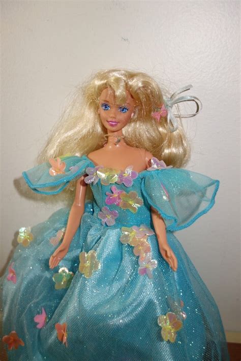Vintage 90s Songbird Barbie Doll 1995 Mattel Blonde Blue Floral Dress