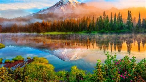 Mount Rainier In The Sunrise Washington Usa Wallpaper