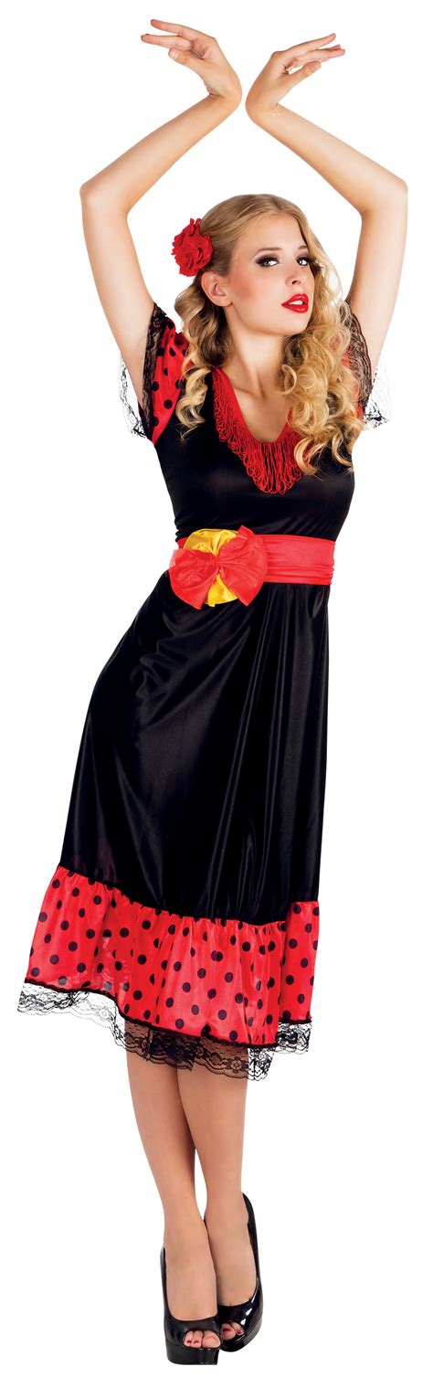 Spanish Flamenco Ladies Fancy Dress Senorita Rumba Dancer Womens