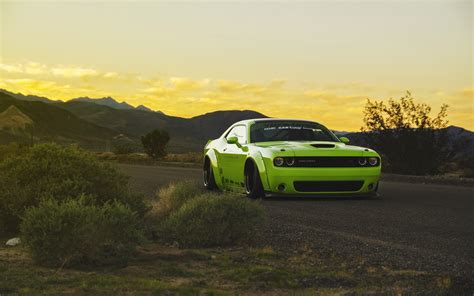 Wallpaper Dodge Challenger Sports Car Tuning Light Green Driving