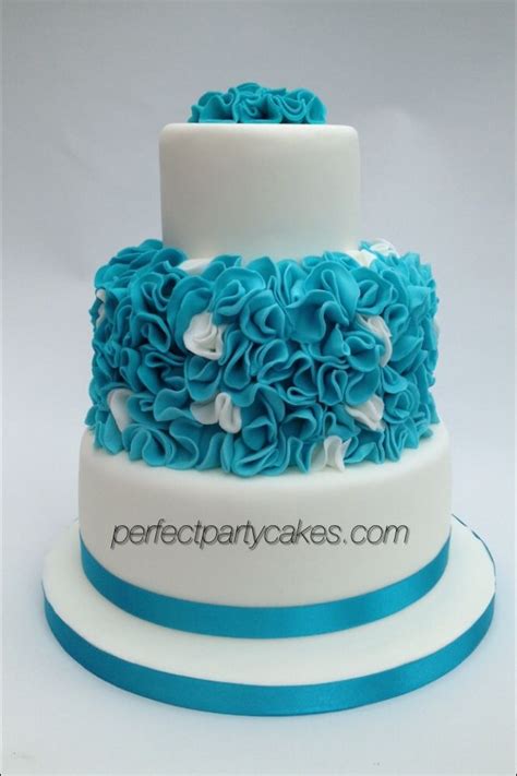 Turquoise Ruffle Wedding Cake Cake Tiered Wedding Cake Wedding Cakes